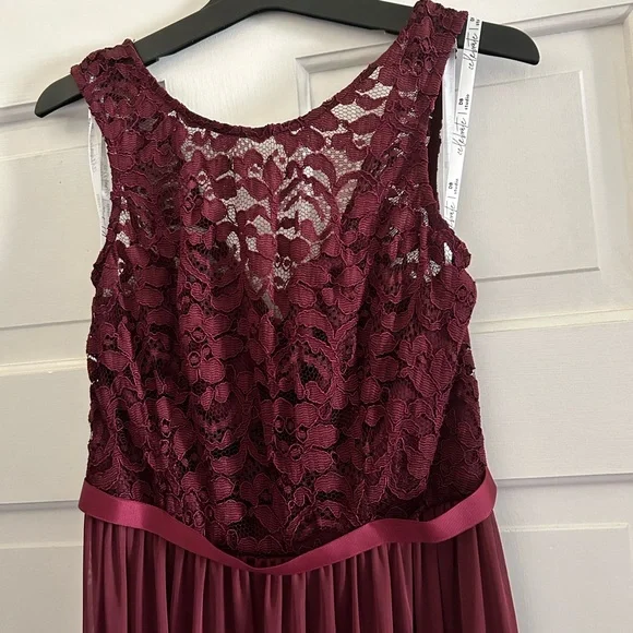 cap sleeve lace and mesh long girls dress (Wine) - Picture 3 of 6